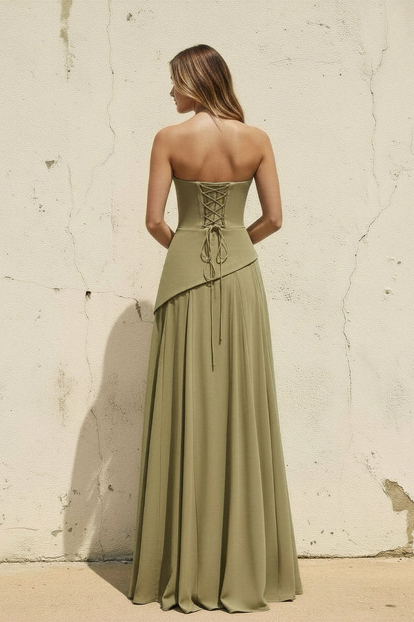 Scoop Neck Corset Gown with Scarf in Olive - SHE IS ME