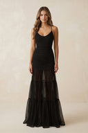 Scoop Neck Mermaid Tulle Ruched Lace - up Wedding Dress in Black - SHE IS ME Wedding Dresses