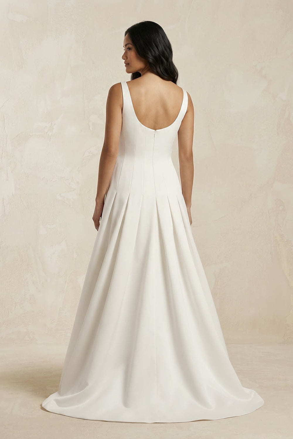 Scoop Neck Satin A - Line Pleated Wedding Dress in Ivory - SHE IS ME Wedding Dresses