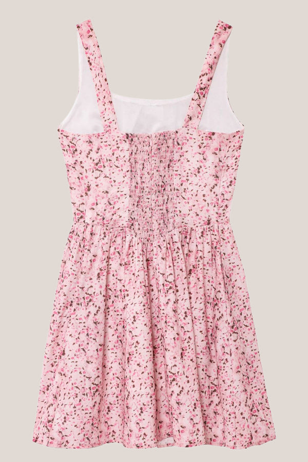 Scoop Neck Vintage Rose Printed Cotton Mini Dress in Pink– SHE IS ME Dresses