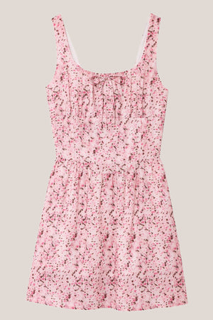 Scoop Neck Vintage Rose Printed Cotton Mini Dress in Pink– SHE IS ME Dresses