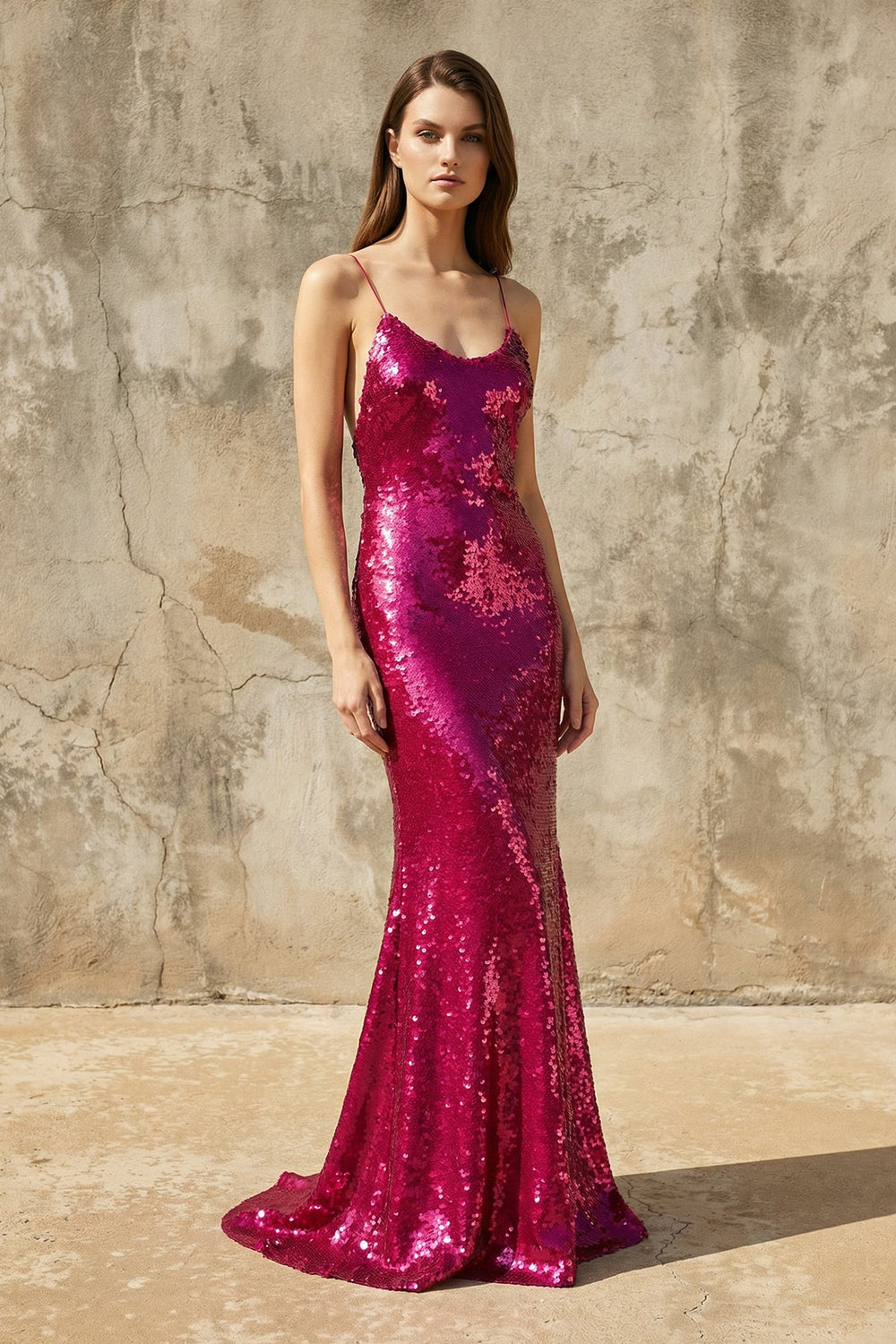 Sequins Mermaid Gown in Fuchsia - SHE IS ME