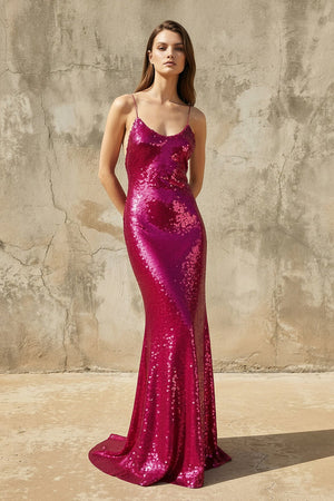 Sequins Mermaid Gown in Fuchsia - SHE IS ME