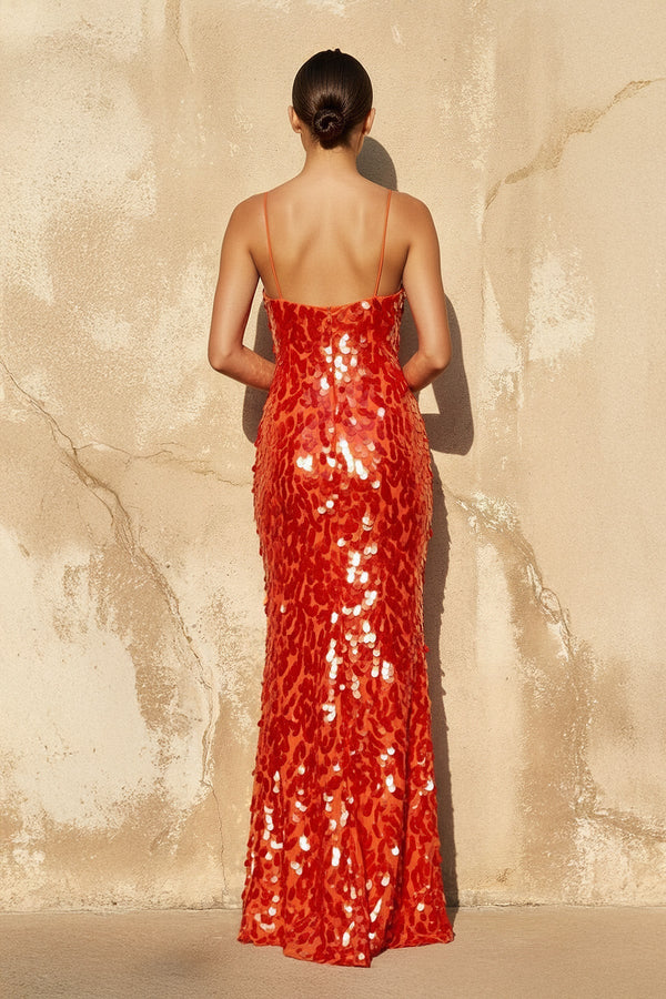 Sequins Mermaid Gown in Orange - SHE IS ME PROM DRESSES