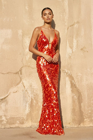 Sequins Mermaid Gown in Orange - SHE IS ME PROM DRESSES