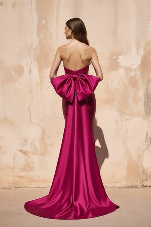 Sequins Mermaid Gown With Bow in Fuchsia - SHE IS ME
