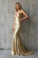 Sequins Mermaid Maxi Dress in Gold - SHE IS ME