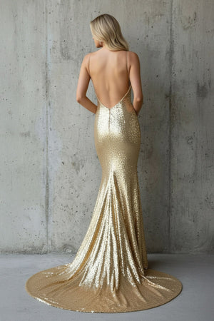 Sequins Mermaid Maxi Dress in Gold - SHE IS ME