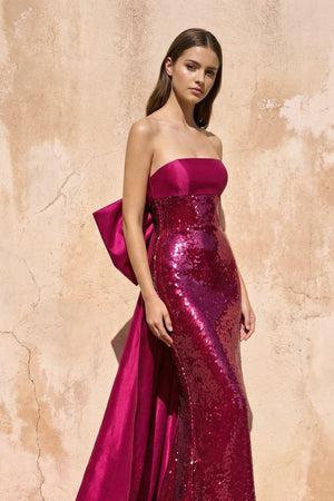 Sequins Mermaid Prom Dress with Bow in Fuchsia - SHE IS ME PROM DRESSES