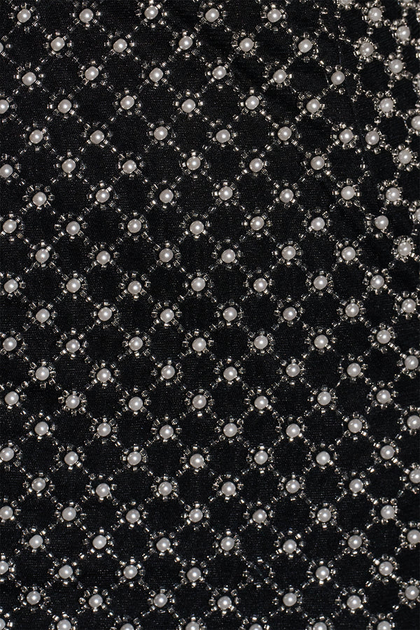 Sheath Beaded Mini Dress With Bow in Black - SHE IS ME