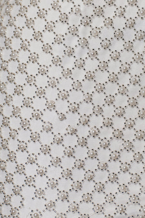 Sheath Beaded Mini Dress With Bow in White - SHE IS ME