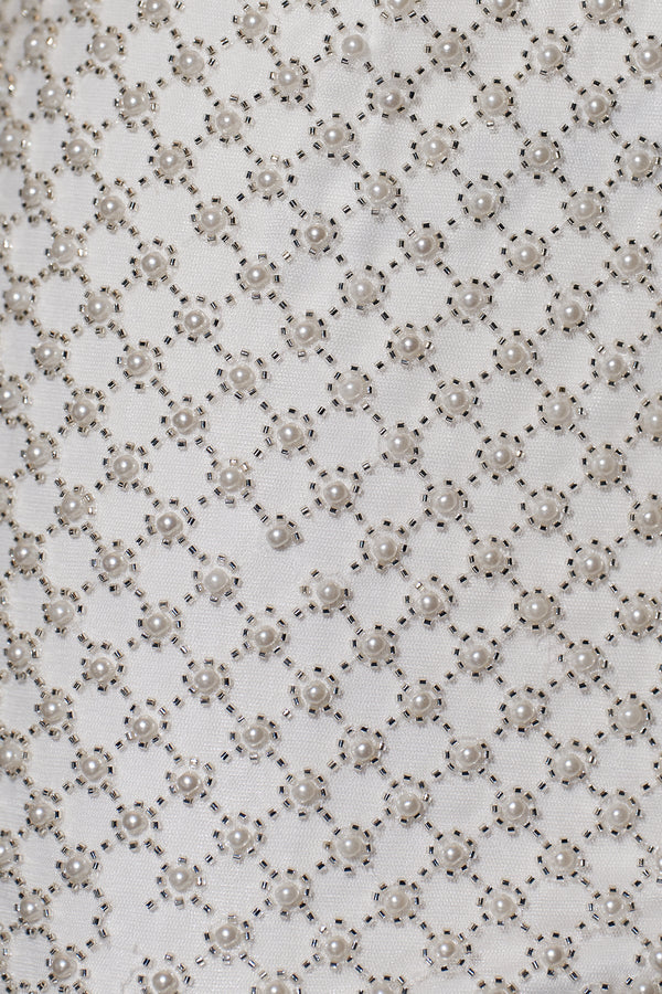 Sheath Beaded Mini Dress With Bow in White - SHE IS ME