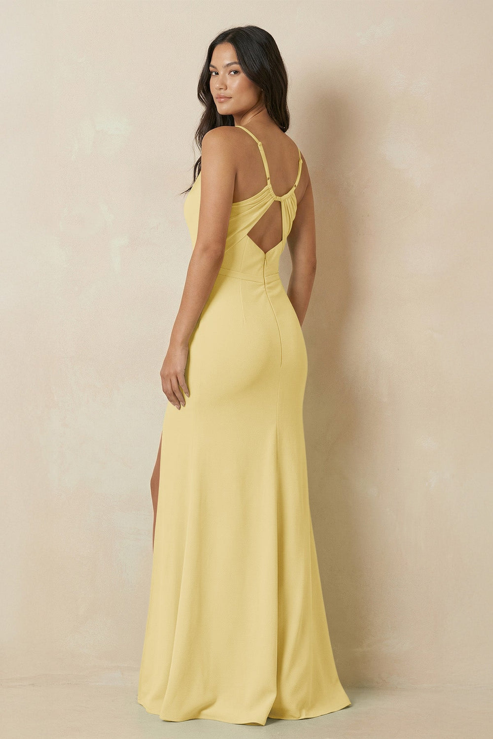Sheath Cami Strap Chiffon Bridesmaid Dress with Slit in Pastel Yellow - SHE IS ME Bridesmaid Dresses
