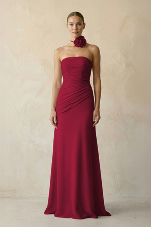 Sheath Chiffon Strapless Pleated Bridesmaid Dress in Berry - SHE IS ME Bridesmaid Dresses