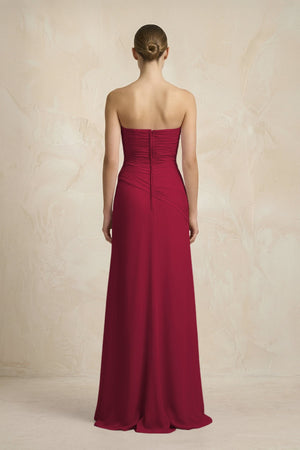 Sheath Chiffon Strapless Pleated Bridesmaid Dress in Berry - SHE IS ME Bridesmaid Dresses