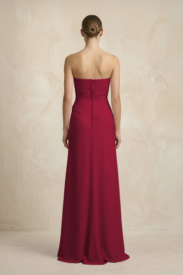 Sheath Chiffon Strapless Pleated Bridesmaid Dress in Berry - SHE IS ME Bridesmaid Dresses