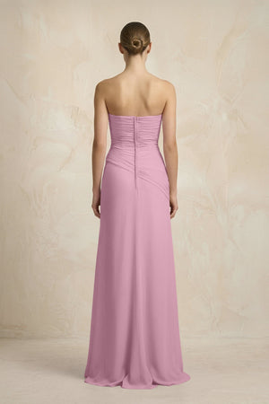 Sheath Chiffon Strapless Pleated Bridesmaid Dress in Vintage Mauve - SHE IS ME Bridesmaid Dresses