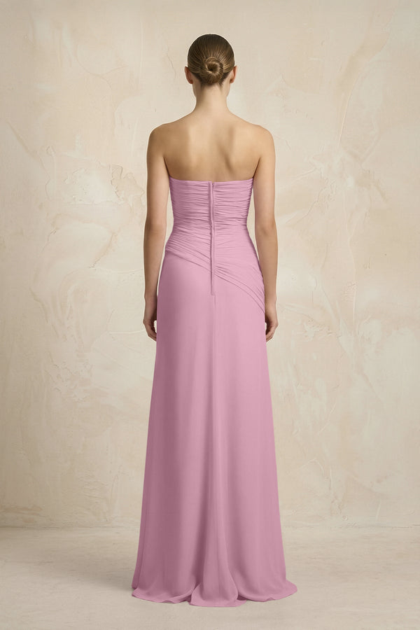Sheath Chiffon Strapless Pleated Bridesmaid Dress in Vintage Mauve - SHE IS ME Bridesmaid Dresses