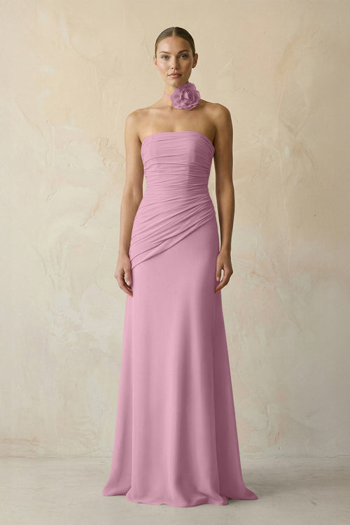 Sheath Chiffon Strapless Pleated Bridesmaid Dress in Vintage Mauve - SHE IS ME Bridesmaid Dresses