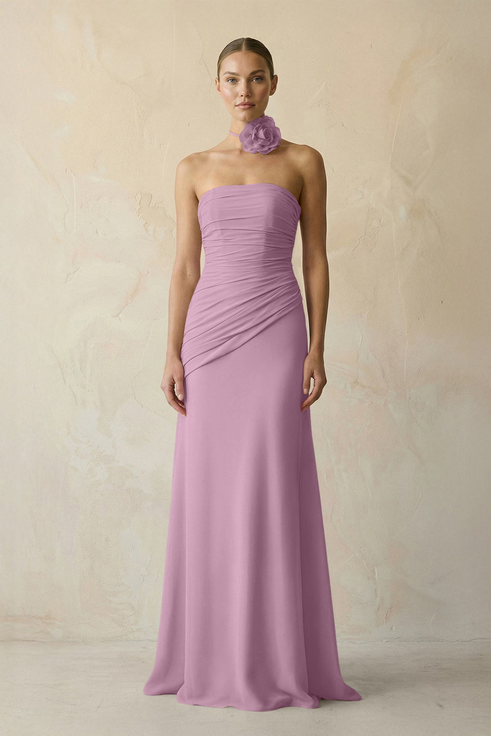 Sheath Chiffon Strapless Pleated Bridesmaid Dress in Wisteria - SHE IS ME Bridesmaid Dresses