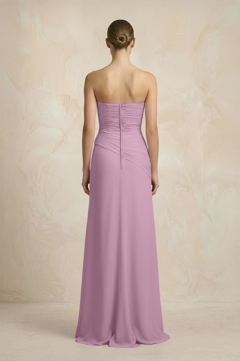 Sheath Chiffon Strapless Pleated Bridesmaid Dress in Wisteria - SHE IS ME Bridesmaid Dresses
