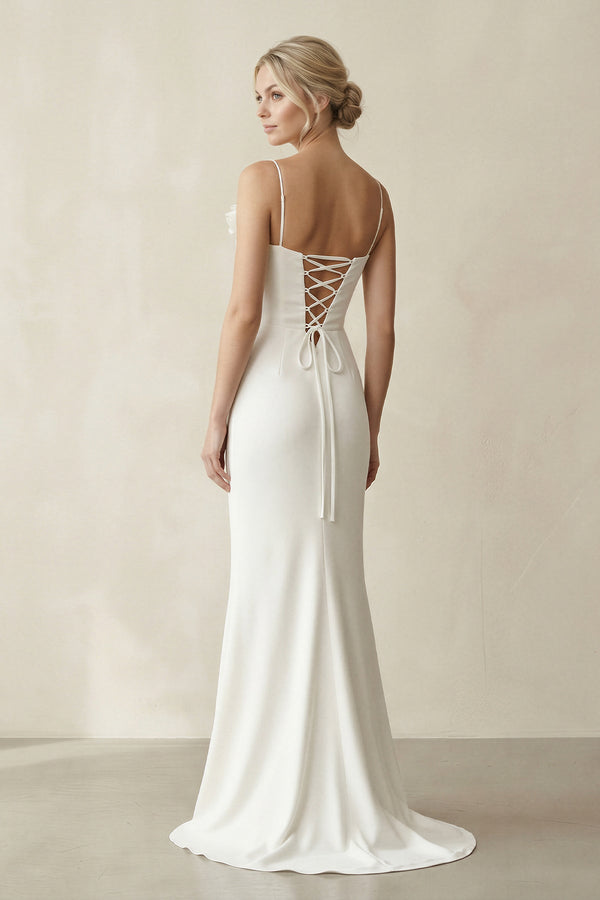 Sheath Cowl Neck Satin Maxi Wedding Dress in White - SHE IS ME Wedding Dresses