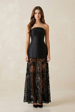 Sheath Satin Strapless Illusion Wedding Dress in Black - SHE IS ME Wedding Dresses