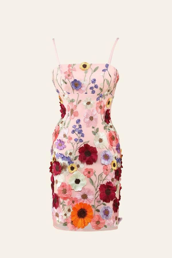 Sheath Spaghetti Straps 3D Flower Homecoming Dress - SHEISME