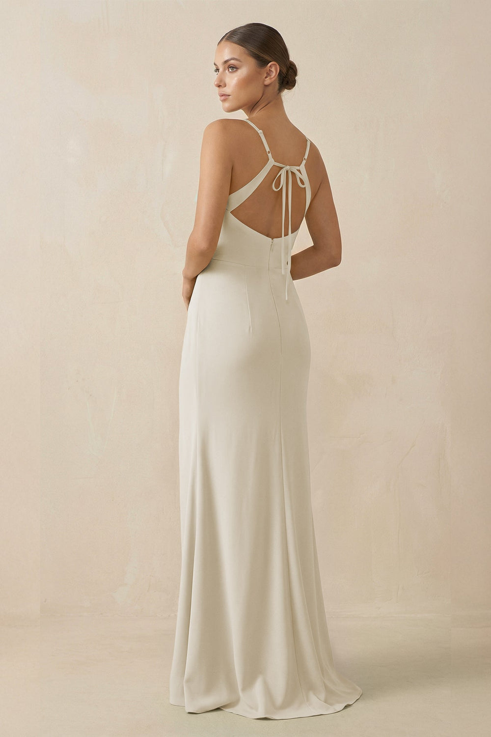 Sheath Spaghetti Straps Chiffon Long Bridesmaid Dress in Dove Gray - SHE IS ME Bridesmaid Dresses