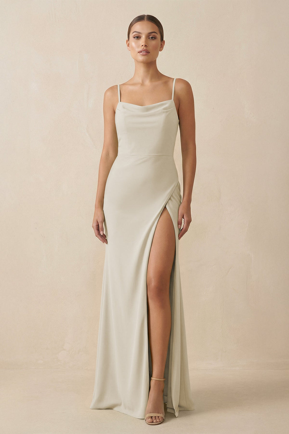 Sheath Spaghetti Straps Chiffon Long Bridesmaid Dress in Dove Gray - SHE IS ME Bridesmaid Dresses
