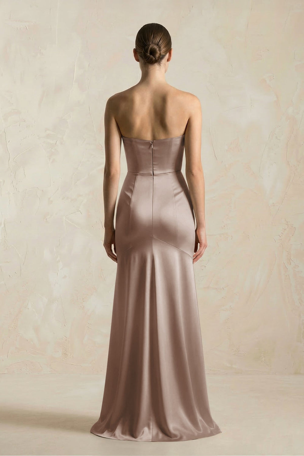 Sheath Sweetheart Corset Satin Bridesmaid Dress in Almond - SHE IS ME Bridesmaid Dresses