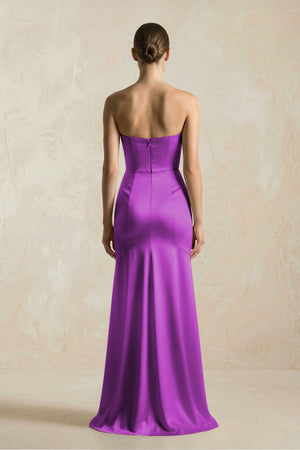 Sheath Sweetheart Corset Satin Bridesmaid Dress in Amethyst - SHE IS ME Bridesmaid Dresses