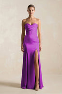 Sheath Sweetheart Corset Satin Bridesmaid Dress in Amethyst - SHE IS ME Bridesmaid Dresses