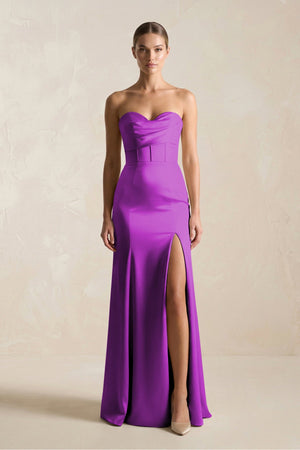 Sheath Sweetheart Corset Satin Bridesmaid Dress in Amethyst - SHE IS ME Bridesmaid Dresses