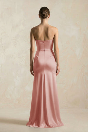 Sheath Sweetheart Corset Satin Bridesmaid Dress in Champagne Rose - SHE IS ME Bridesmaid Dresses