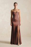 Sheath Sweetheart Corset Satin Bridesmaid Dress in Espresso - SHE IS ME Bridesmaid Dresses