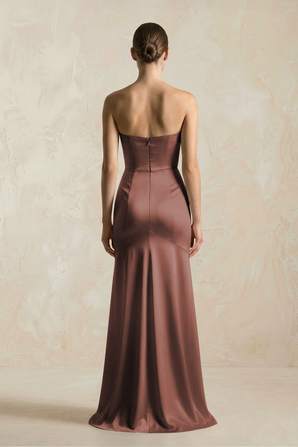 Sheath Sweetheart Corset Satin Bridesmaid Dress in Espresso - SHE IS ME Bridesmaid Dresses
