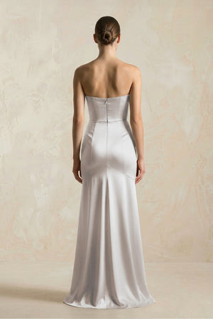 Sheath Sweetheart Corset Satin Bridesmaid Dress in Frost - SHE IS ME Bridesmaid Dresses