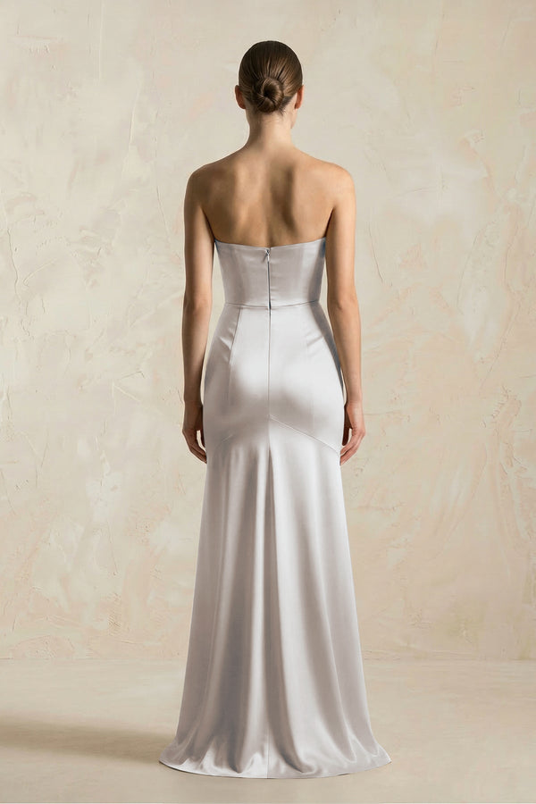 Sheath Sweetheart Corset Satin Bridesmaid Dress in Frost - SHE IS ME Bridesmaid Dresses