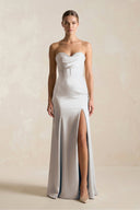 Sheath Sweetheart Corset Satin Bridesmaid Dress in Frost - SHE IS ME Bridesmaid Dresses