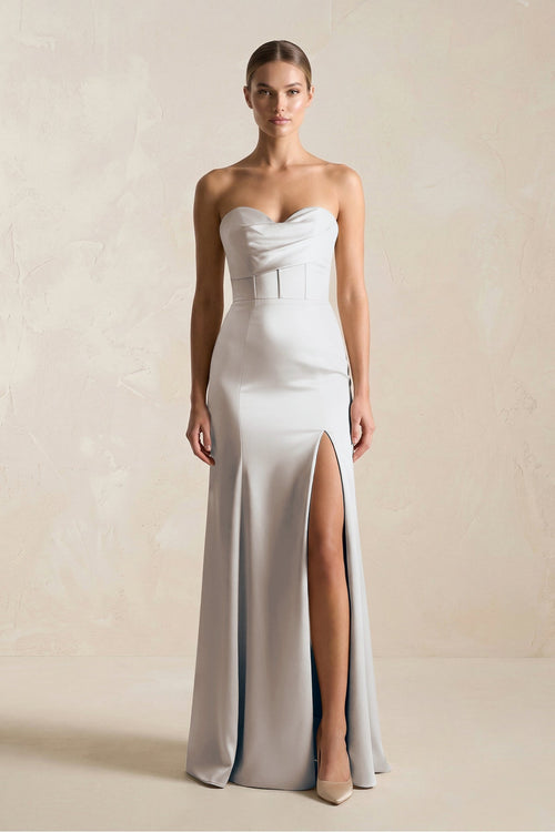 Sheath Sweetheart Corset Satin Bridesmaid Dress in Frost - SHE IS ME Bridesmaid Dresses