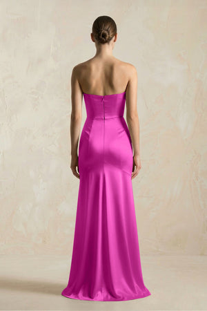 Sheath Sweetheart Corset Satin Bridesmaid Dress in Fuchsia - SHE IS ME Bridesmaid Dresses
