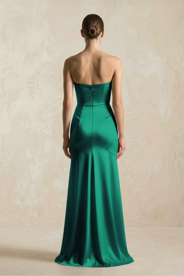 Sheath Sweetheart Corset Satin Bridesmaid Dress in Green - SHE IS ME Bridesmaid Dresses