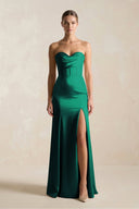 Sheath Sweetheart Corset Satin Bridesmaid Dress in Green - SHE IS ME Bridesmaid Dresses