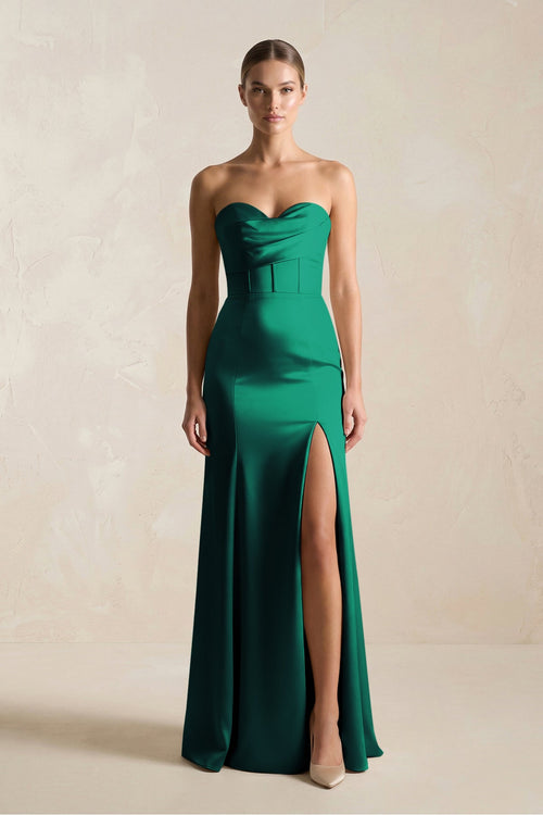 Sheath Sweetheart Corset Satin Bridesmaid Dress in Green - SHE IS ME Bridesmaid Dresses