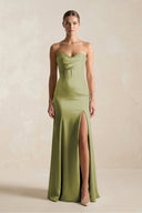 Sheath Sweetheart Corset Satin Bridesmaid Dress in Moss Green - SHE IS ME Bridesmaid Dresses