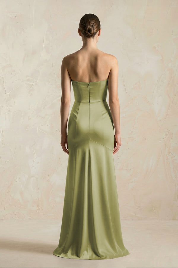 Sheath Sweetheart Corset Satin Bridesmaid Dress in Moss Green - SHE IS ME Bridesmaid Dresses