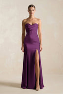 Sheath Sweetheart Corset Satin Bridesmaid Dress in Plum - SHE IS ME Bridesmaid Dresses