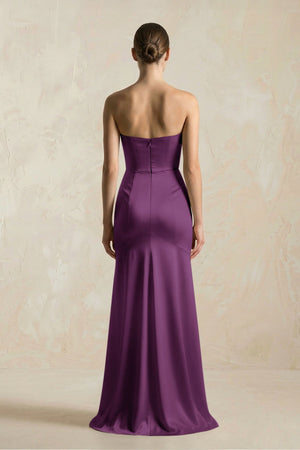 Sheath Sweetheart Corset Satin Bridesmaid Dress in Plum - SHE IS ME Bridesmaid Dresses