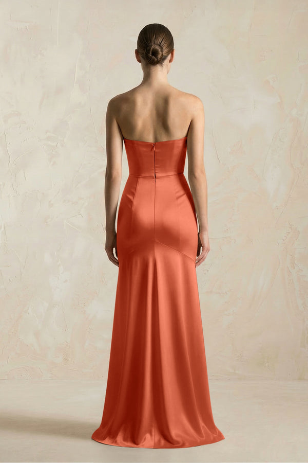 Sheath Sweetheart Corset Satin Bridesmaid Dress in Terracotta - SHE IS ME Bridesmaid Dresses